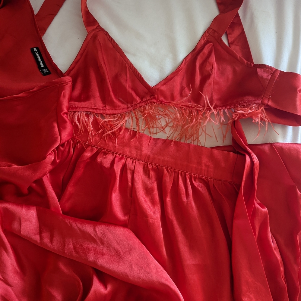 sold 3 PIECE RED SATIN LOUNGEWEAR